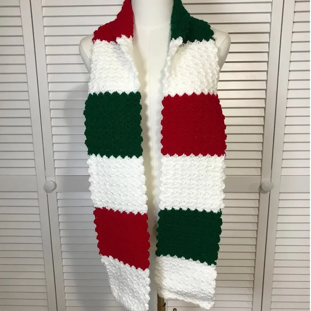 NWT Handmade Crochet Textured Winter Christmas Theme Scarf 66” & Beanie